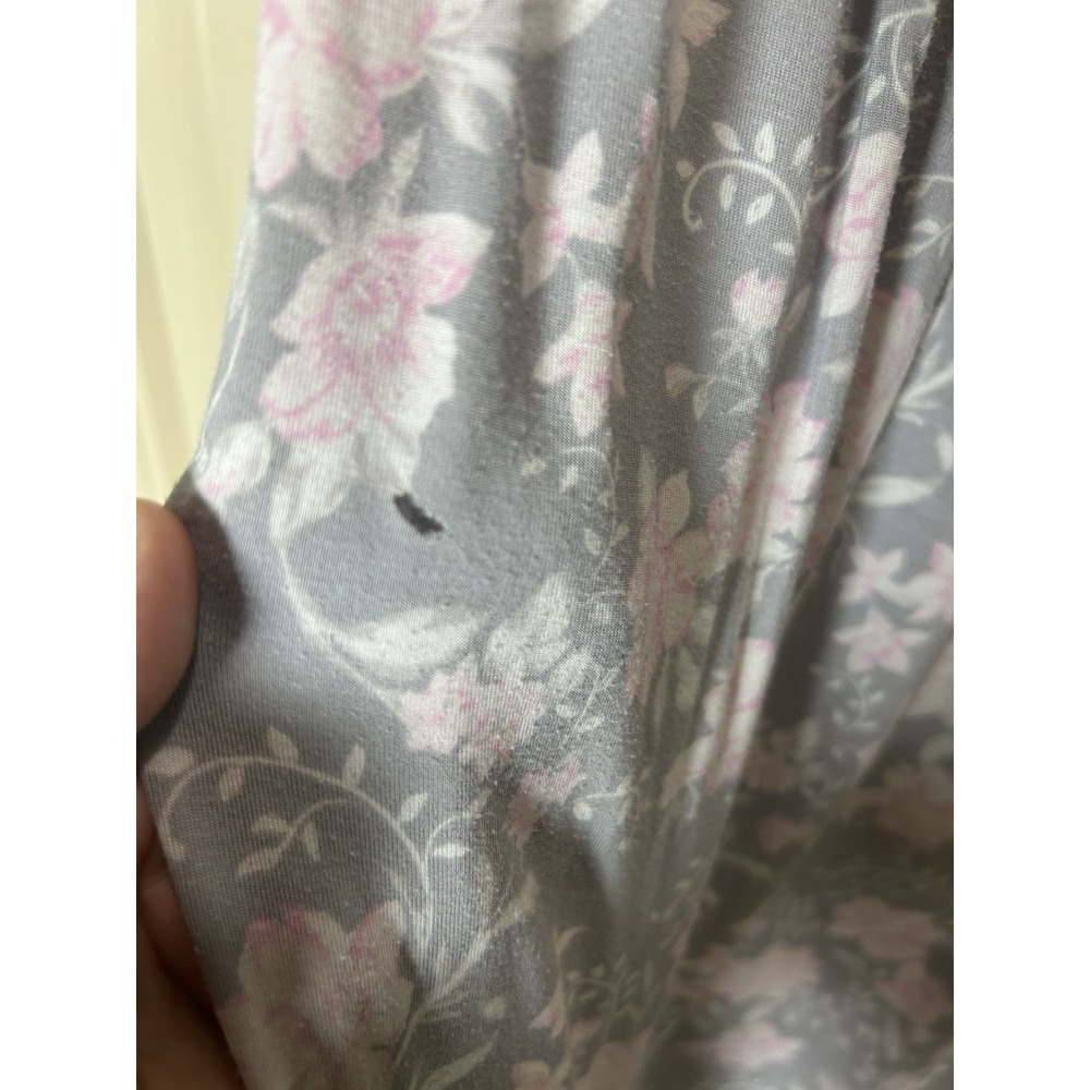 Eileen West Women's Night Gown Sz Small Gray Pink Floral Pattern With Lace Trim - Picture 9 of 10